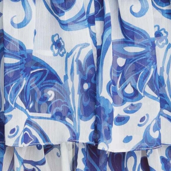 Caroline Constas Blue Floral Print Tiered Ruffle Dress - Picture 5 of 6